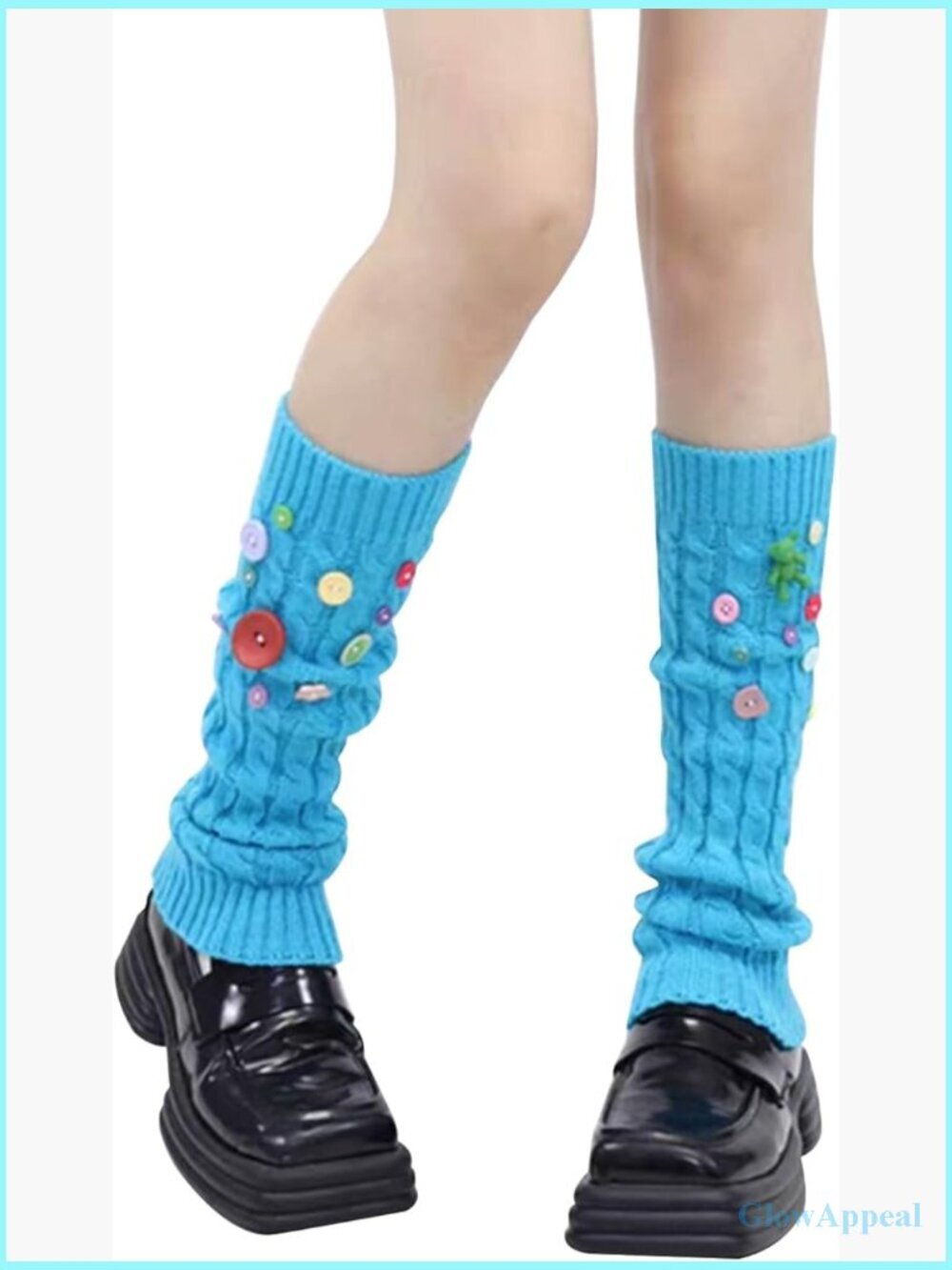Y2K Kawaii Harajuku Button Strap Knitted Leg Warmers Retro 80s High Leg Socks